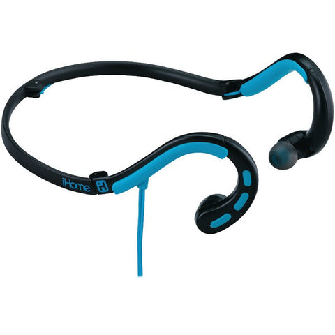 IHOME iB14BLX Water-Resistant Behind-the-Neck Sport Earbuds with Microphone (Black-Blue)