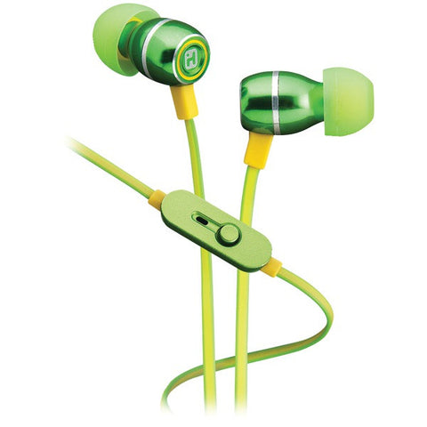 IHOME iB18QY Noise-Isolating Metal Earbuds with Microphone (Lemon-Lime)