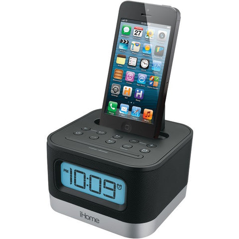 IHOME IPL8B iPhone(R)-iPod(R) Dual-Charging Stereo FM Clock Radio with Lightning(R) Dock & Play