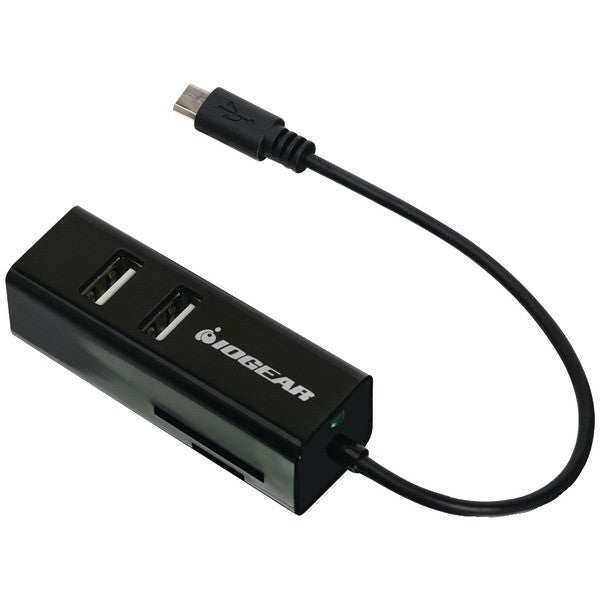 IOGEAR GOFRH202 USB OTG Card Reader with Hub for Mobile Devices