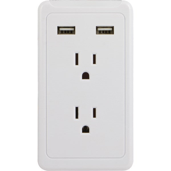 GE 13465 2-Outlet Wall Tap with 2 USB Ports & Eye Indicator(TM) Light