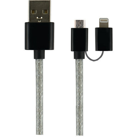 GE 13676 Charge & Sync 2-in-1 Micro USB Cable with Lightning(R) Adapter, 6ft