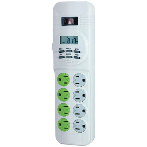 GE 14024 Digital Timer with 8-Outlet Surge Protector & 4ft White Cord