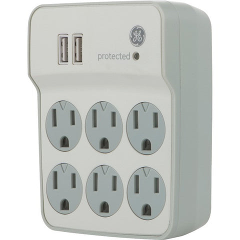 GE 14273 6-Outlet Surge Protector Wall Tap with 2 USB Ports