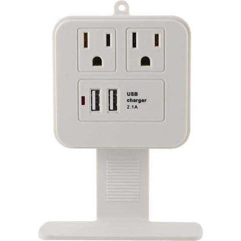 GE 14627 2-Outlet Surge Protector Wall Tap with Phone Shelf & 2.1A USB Charging