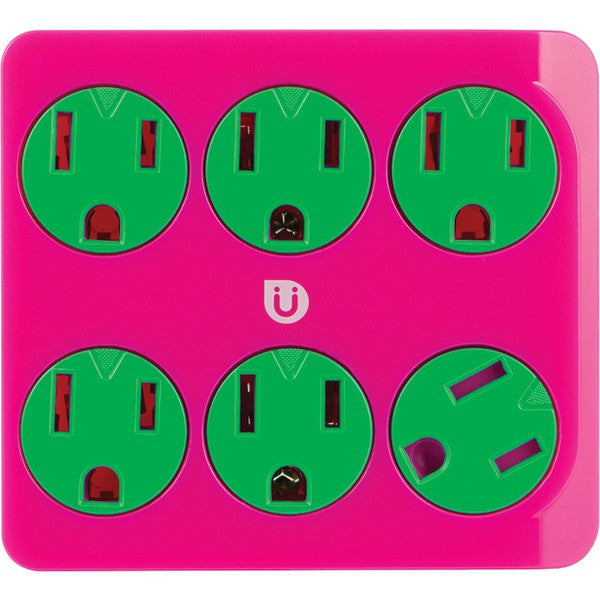 GE 25110 Uber(TM) 6-Outlet Power Tap (Pink & Green)