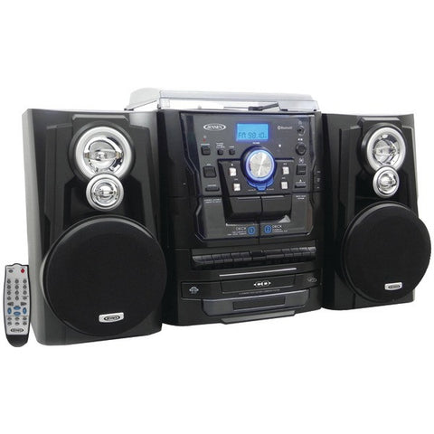 JENSEN JMC-1250 Bluetooth(R) 3-Speed Stereo Turntable Music System with 3-CD Changer & Dual Cassette Deck