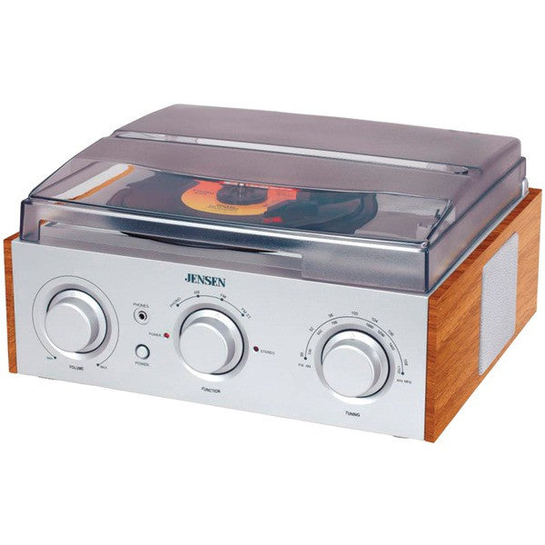 JENSEN JTA-220 3-Speed Stereo Turntable with AM-FM Receiver & 2 Built-in Speakers