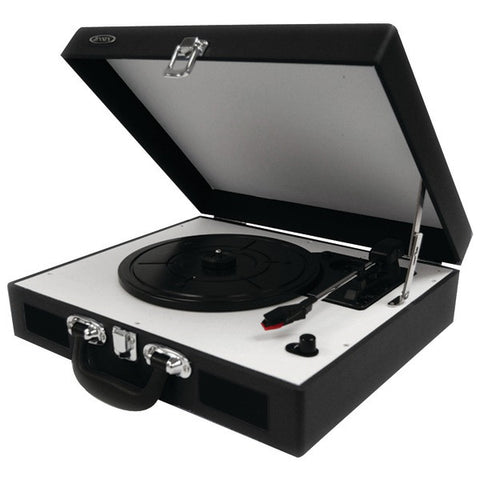 JENSEN JTA-410-BLK Portable 3-Speed Stereo Turntables with Built-in Speakers (Black)