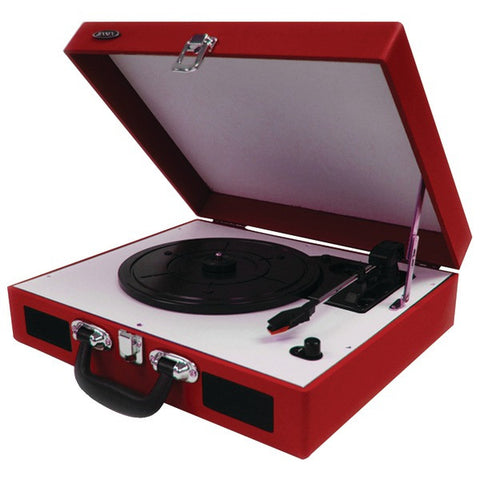 JENSEN JTA-410-R Portable 3-Speed Stereo Turntables with Built-in Speakers (Red)