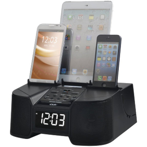 DOK CR68 6-Port Smartphone Charger with Bluetooth(R) & Alarm Clock