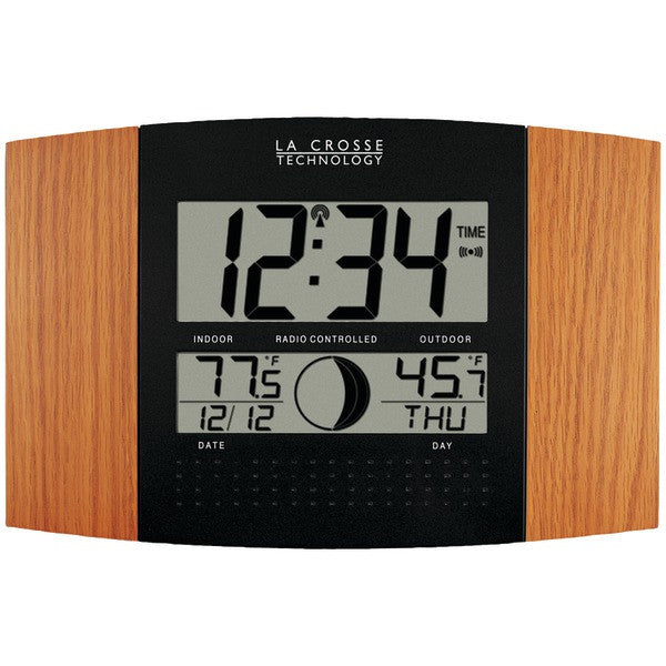 LA CROSSE TECHNOLOGY WS-8117U-IT-OAK Digital Atomic Clock (Outdoor Temperature; Oak Wood Finish)