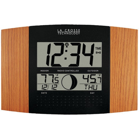 LA CROSSE TECHNOLOGY WS-8117U-IT-OAK Digital Atomic Clock (Outdoor Temperature; Oak Wood Finish)