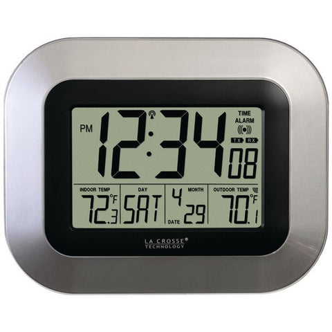 LA CROSSE TECHNOLOGY WS-8115U-S Atomic Digital Wall Clock with Indoor-Outdoor Temperature