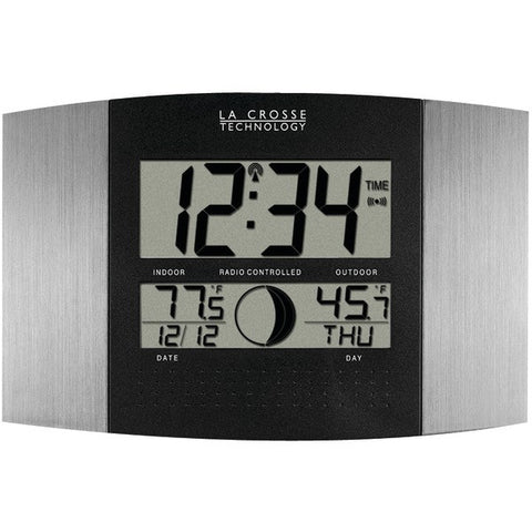 LA CROSSE TECHNOLOGY WS-8117U-IT-AL Digital Atomic Clock (Outdoor Temperature; Brushed Steel Finish)