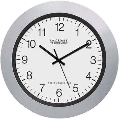 LA CROSSE TECHNOLOGY WT-3102S 10" Silver & Black Atomic Wall Clock