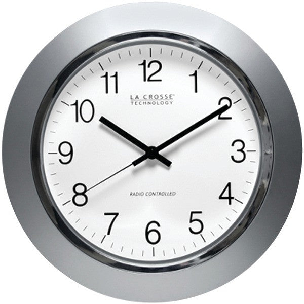 LA CROSSE TECHNOLOGY WT-3144S 14" Silver & Chrome Atomic Wall Clock