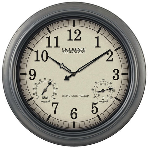 LA CROSSE TECHNOLOGY WT-3181P Indoor-Outdoor 18" Atomic Wall Clock with Thermometer Hygrometer