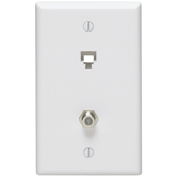 LEVITON 40259-W Telephone 6P4C Plates & F-Connector Wall Jack (White)