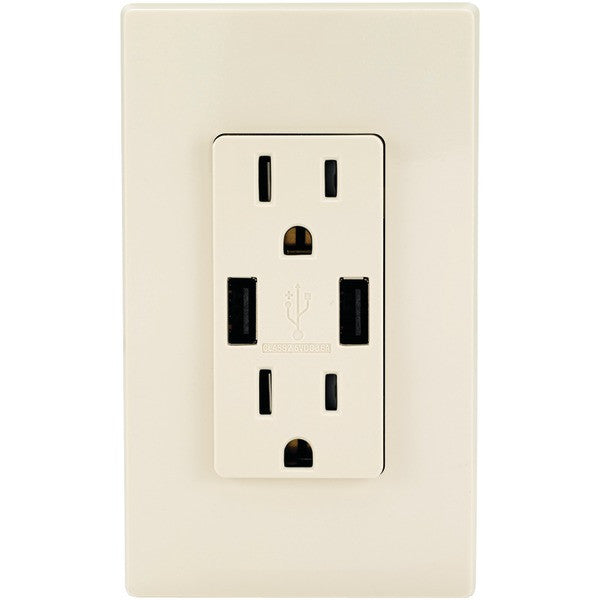 LEVITON T5632-T Combo Duplex Receptacle & 15-Amp USB Charger (Light Almond)