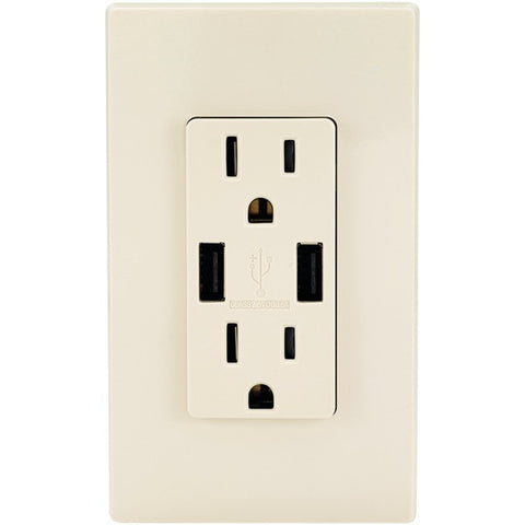 LEVITON T5632-T Combo Duplex Receptacle & 15-Amp USB Charger (Light Almond)