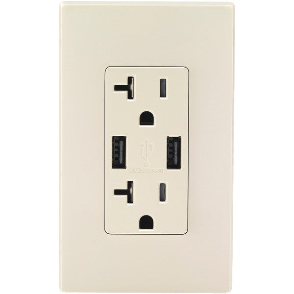 LEVITON T5832-T Combo Duplex Receptacle & 20-Amp USB Charger (Light Almond)