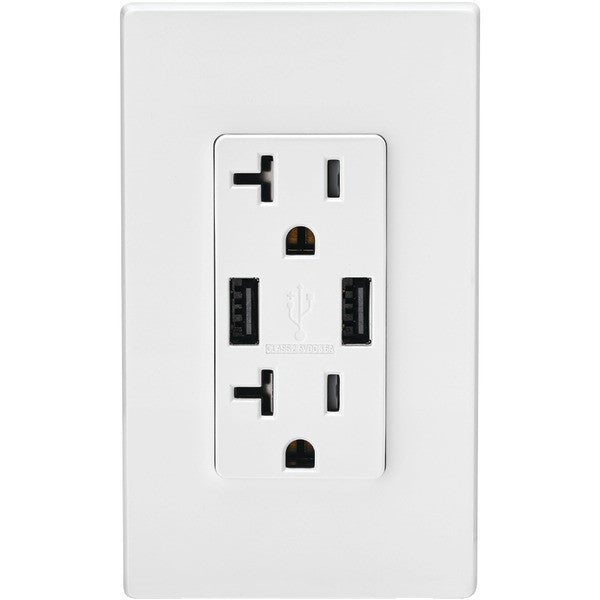 LEVITON T5832-W Combo Duplex Receptacle & 20-Amp USB Charger (White)