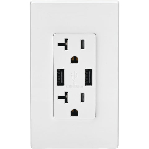 LEVITON T5832-W Combo Duplex Receptacle & 20-Amp USB Charger (White)