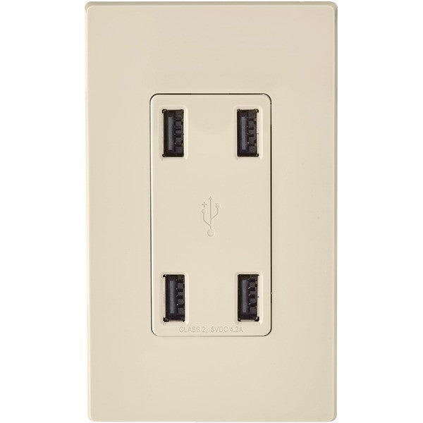 LEVITON USB4P-T 4-Port 4.2-Amp USB Charger Wall Plate (Light Almond)