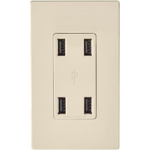 LEVITON USB4P-T 4-Port 4.2-Amp USB Charger Wall Plate (Light Almond)