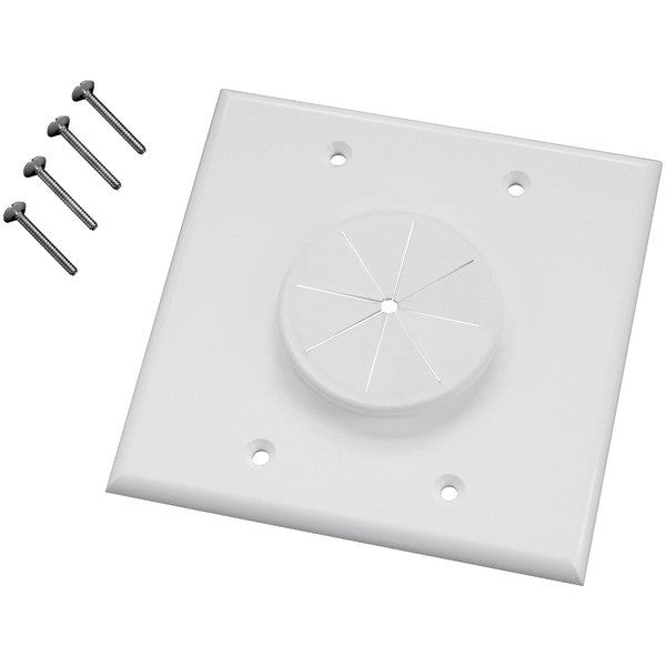 MIDLITE 2GWH-GR2 Double-Gang Wireport(TM) Wall Plate with Grommet (White)