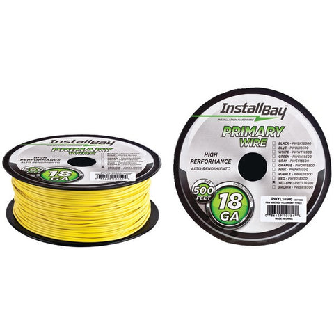 INSTALL BAY PWYL18500 18-Gauge Primary Wire, 500ft (Yellow)