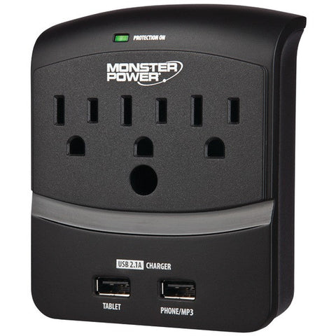 MONSTER POWER 121822 3-Outlet Core Power(R) 350 Wall Tap with 2 USB Ports
