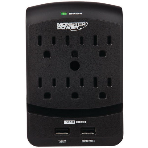 MONSTER POWER 121824 6-Outlet Core Power(R) 650 Wall Tap with 2 USB Ports