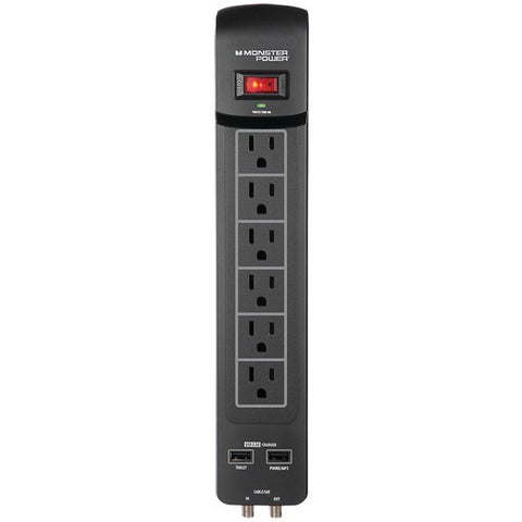 MONSTER POWER 121826 6-Outlet Core Power(R) 600 USB+AV Surge Protector with 2 USB Ports