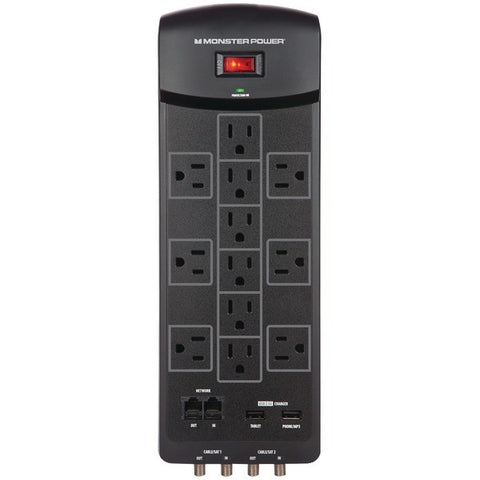 MONSTER POWER 121830 12-Outlet Core Power(R) 1200 USB+AV Surge Protector with 2 USB Ports
