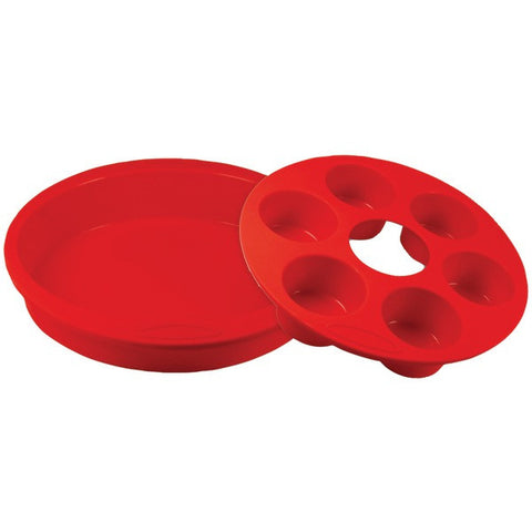 ORKA OD180101 Silicone & Nylon Round Cake Pan with 6-Mold Muffin Pan (Red)