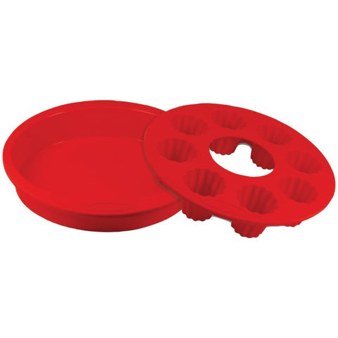 ORKA OD200101 Silicone & Nylon Round Cake Pan with 8-Mold Cannele Pan (Red)