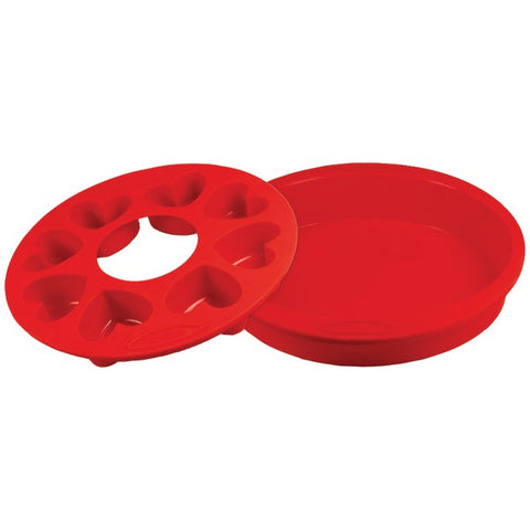 ORKA OD250101 Silicone & Nylon Round Cake Pan with 8-Mold Heart Pan (Red)