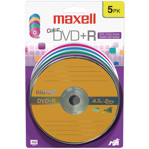 MAXELL 639031 4.7GB 120-Minute DVD+Rs (5 pk; Color Carded)