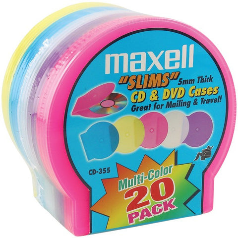 MAXELL 190073 Slim CD-DVD Jewel Cases, 20 pk (Assorted Colors)