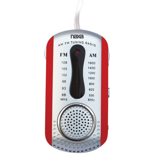 NAXA NR721RD AM-FM Mini Pocket Radio with Speaker (Red)