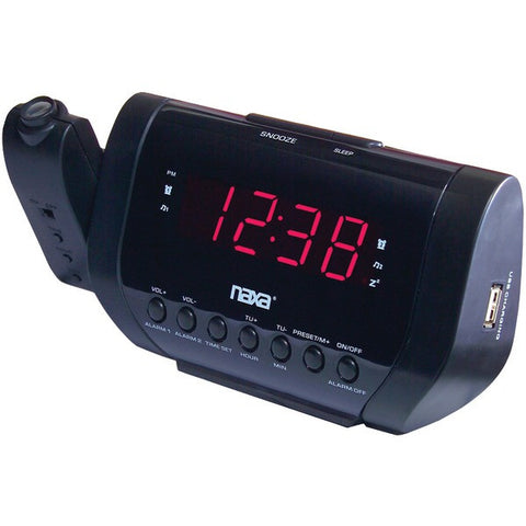 NAXA NRC-167 Projection Alarm Clock with USB Charger