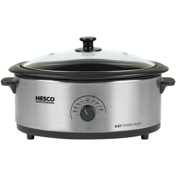 NESCO 4816-25PR 6-Quart Stainless Steel Roaster Oven with Porcelain Cookwell
