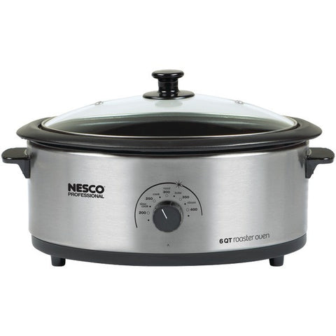 NESCO 4816-25PR 6-Quart Stainless Steel Roaster Oven with Porcelain Cookwell