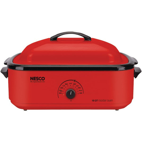 NESCO 4818-12 18-Quart Porcelain Roaster Oven (Red)