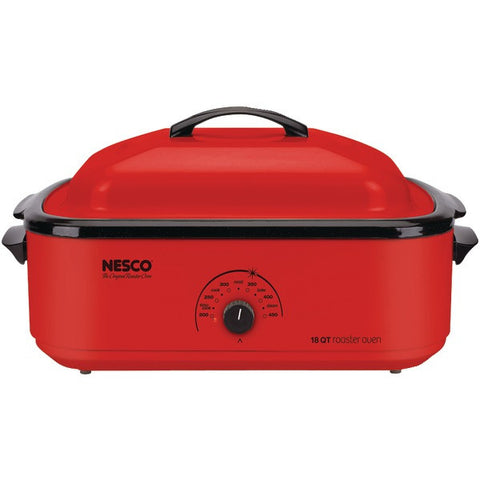 NESCO 4818-12 18-Quart Porcelain Roaster Oven (Red)