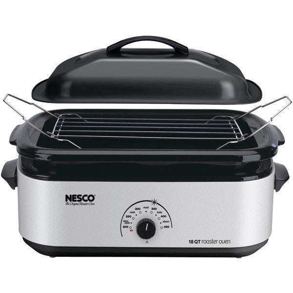 NESCO 4818-47 18-Quart Porcelain Roaster Oven (Silver)