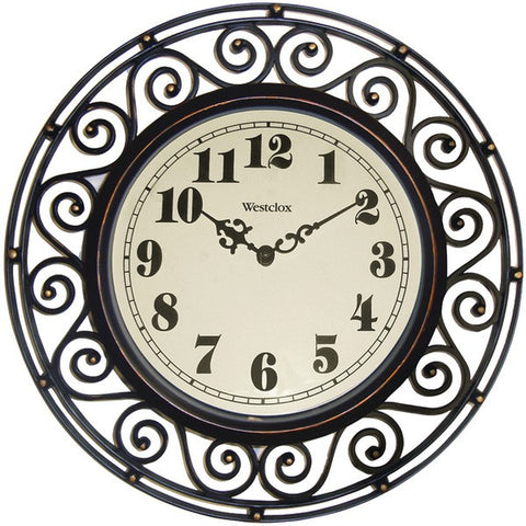 WESTCLOX 32021 12" Round Filigree Rubbed Bronze Finish Clock