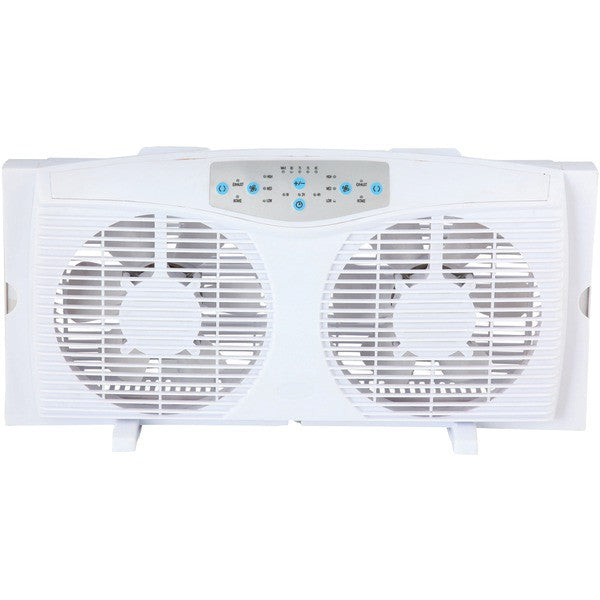 OPTIMUS F-5286 8" Reversible Twin Window Fan with Thermostat